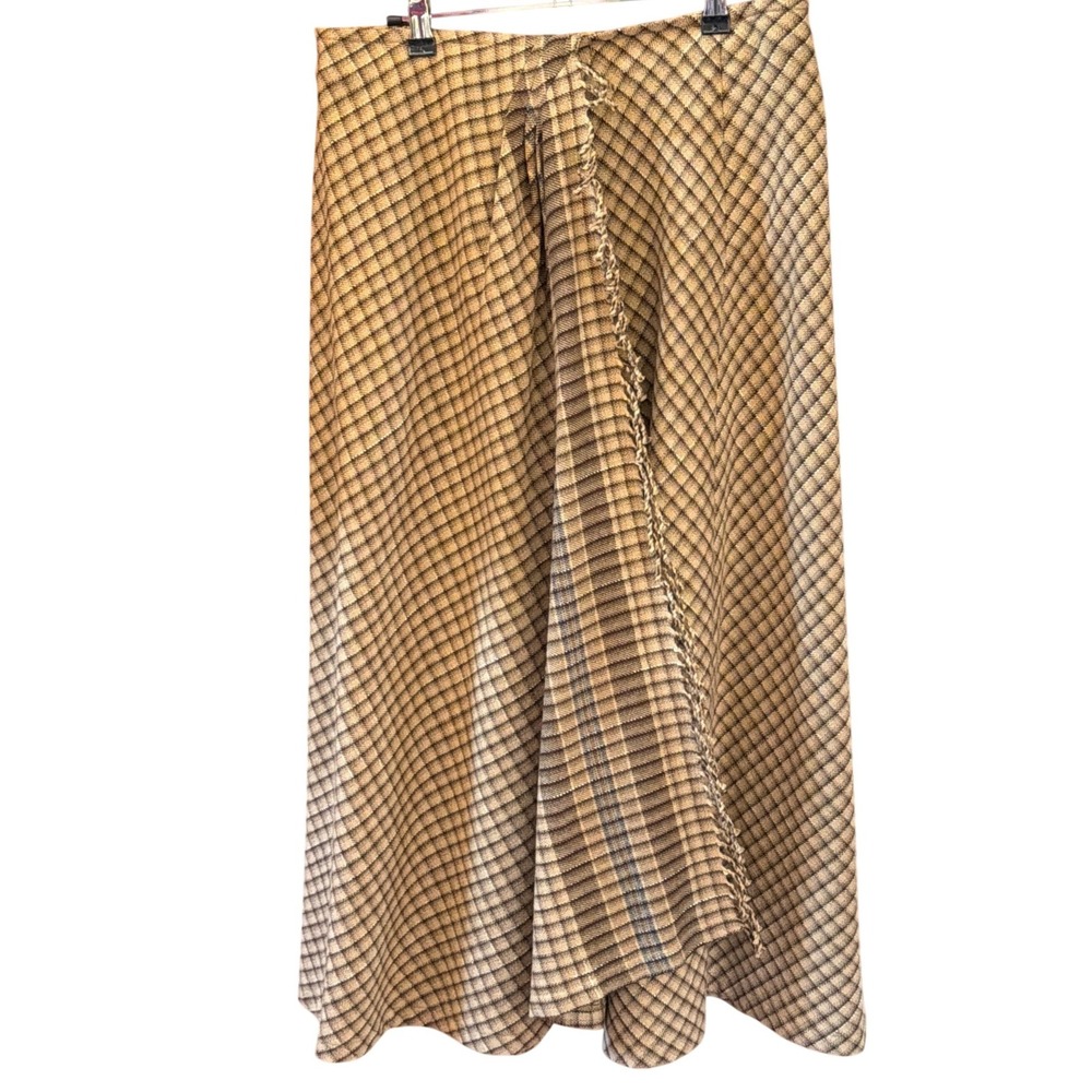 Vintage Lizwear Wool Plaid Maxi Skirt 14 Yugoslavia Fringe Wrap Liz Claiborne